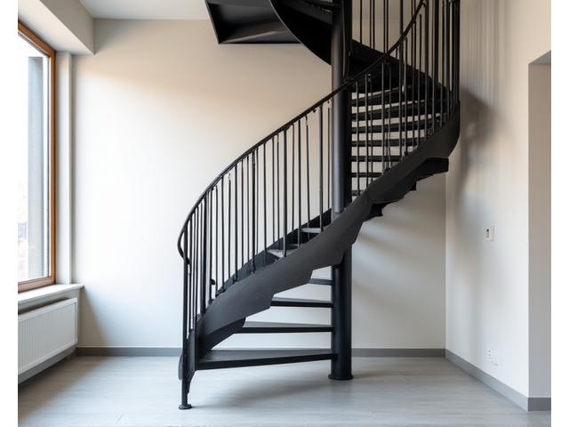 Elegante schwarze Wendeltreppe in einem modernen Haus